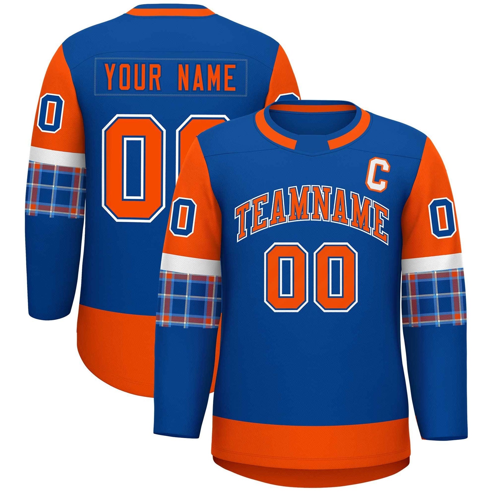 Custom Royal Orange Personalized Raglan Sleeves Round-Neck Hockey Jersey