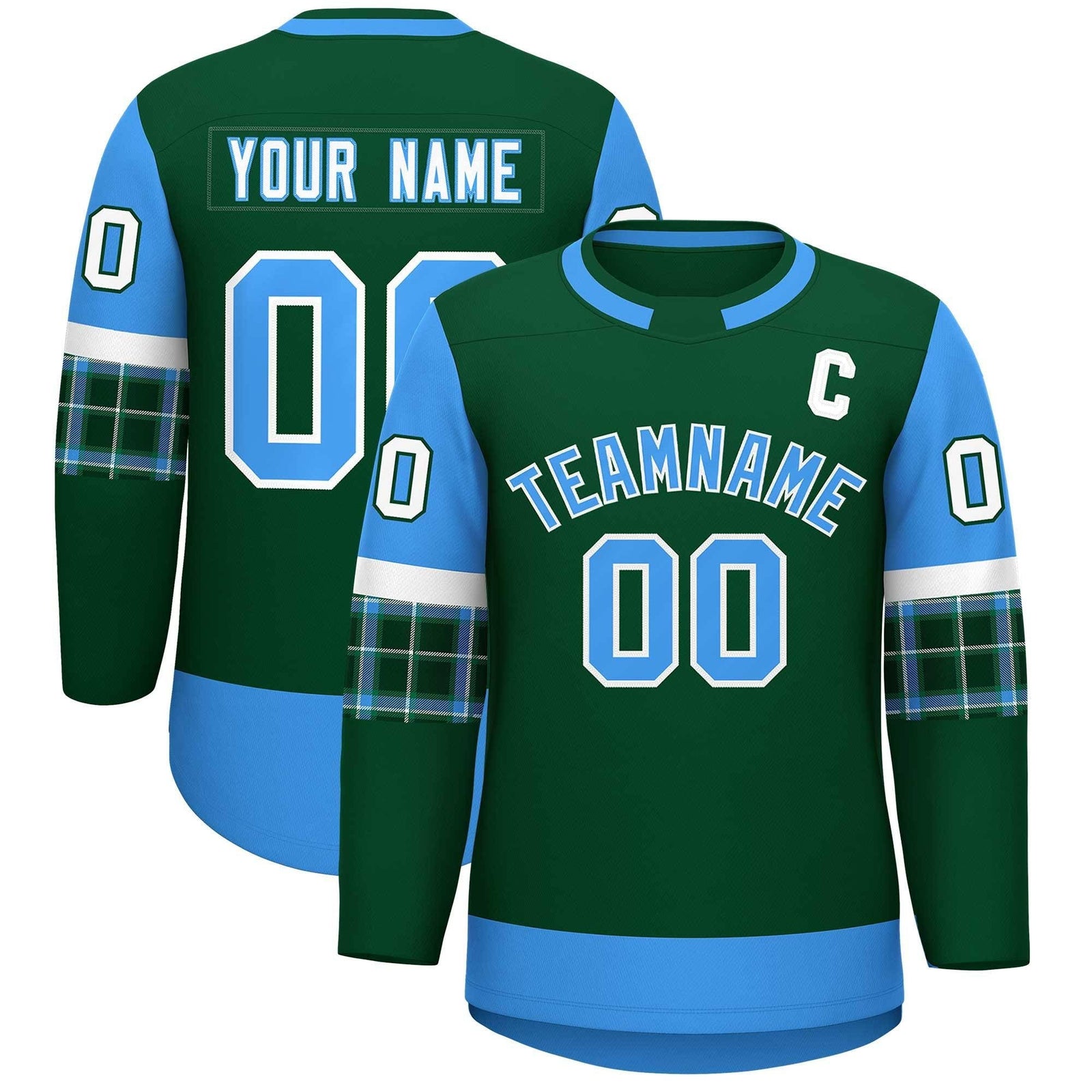 Custom Green Powder Blue Personalized Raglan Sleeves Round-Neck Hockey Jersey