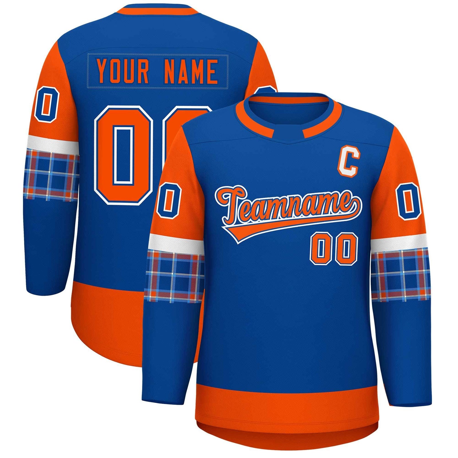 Custom Royal Orange Personalized Raglan Sleeves Round-Neck Hockey Jersey