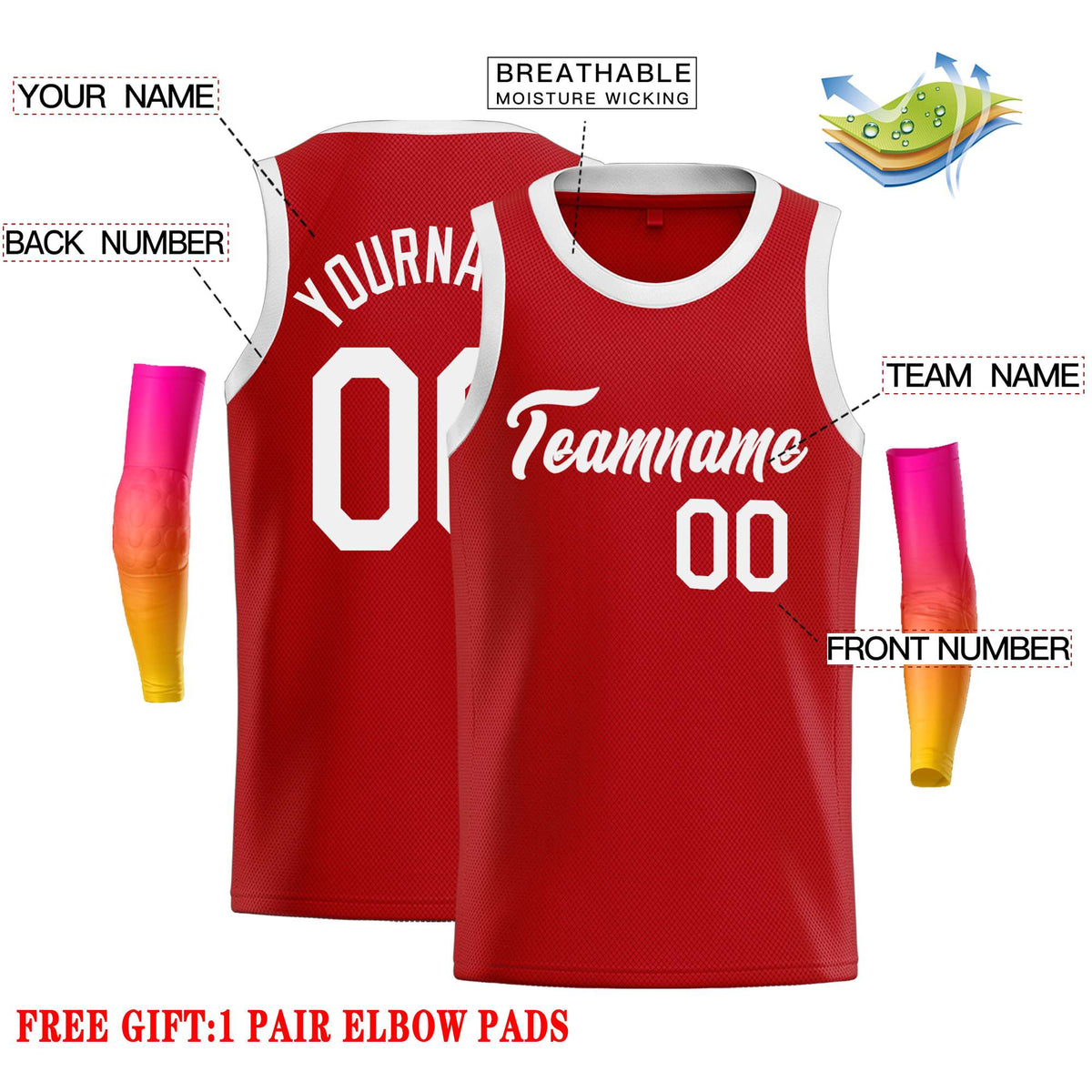 Custom Red White Classic Tops Casual Basketball Jersey