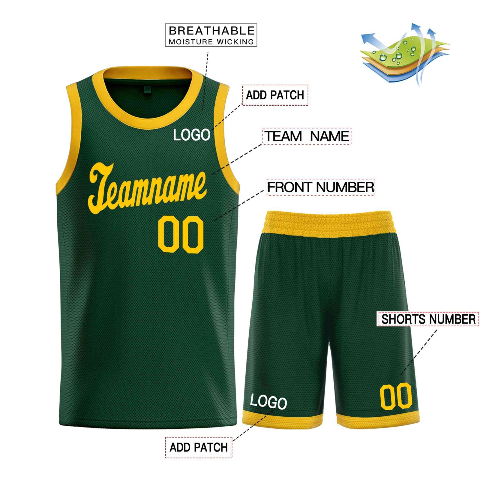Custom Hunter Green Yellow Classic Sets Sports Uniform Basketball Jersey