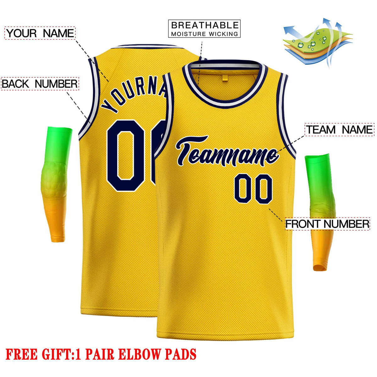 Custom Yellow Navy-White Classic Tops Casual Basketball Jersey