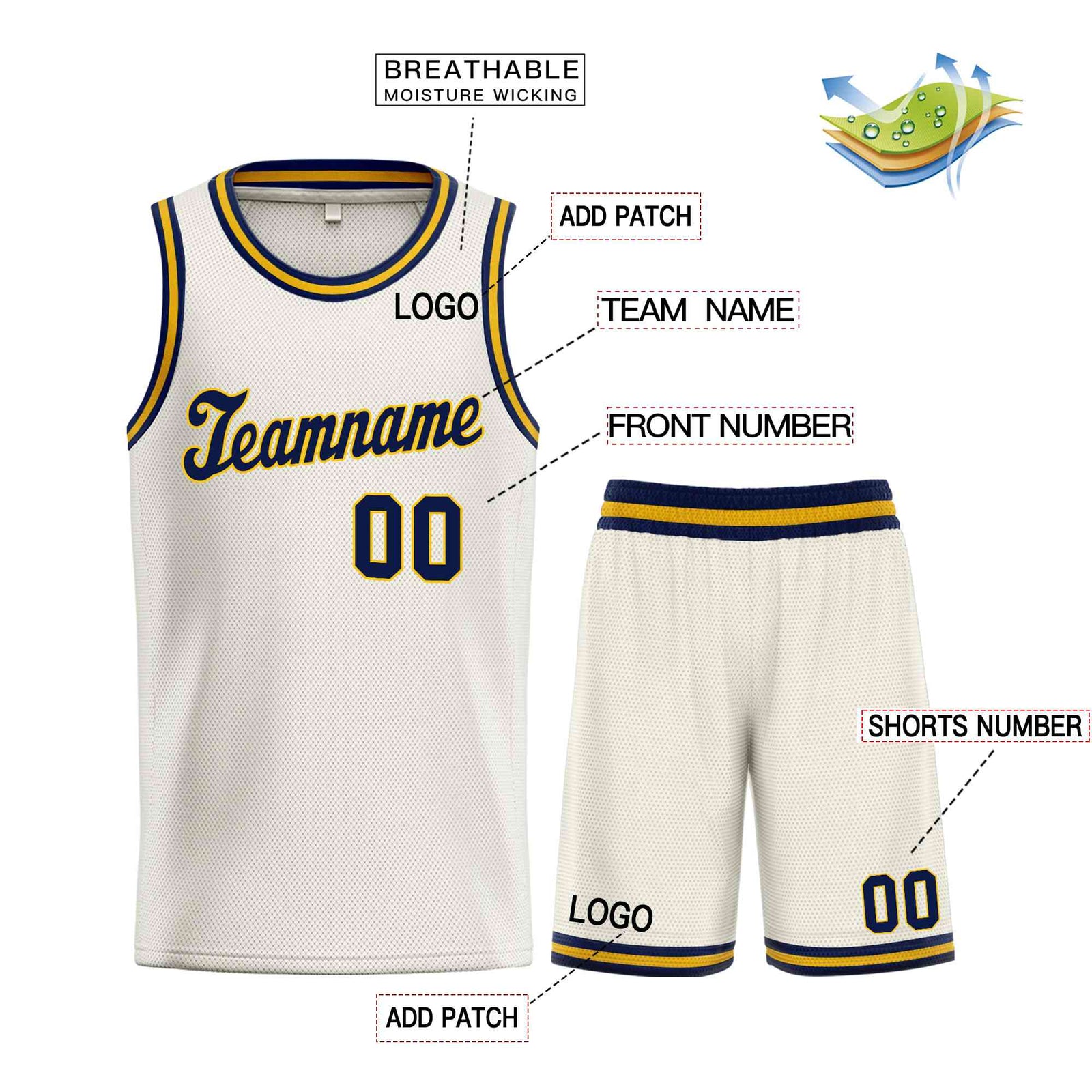 Custom Cream Navy-Yellow Classic Sets Sports Uniform Basketball Jersey