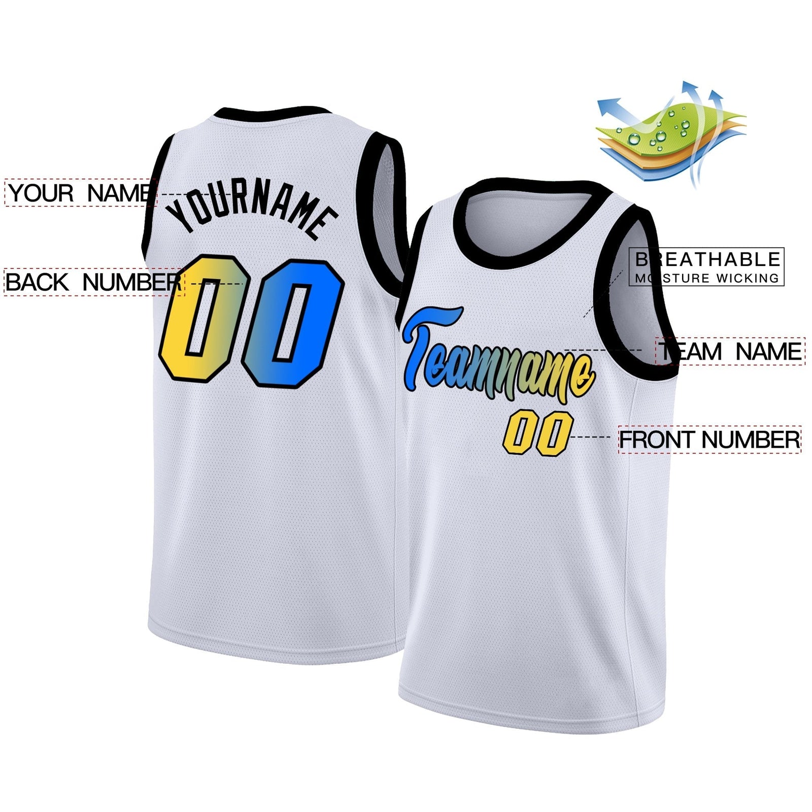 Custom White Yellow-Black Gradient Fashion Tops Basketball Jersey