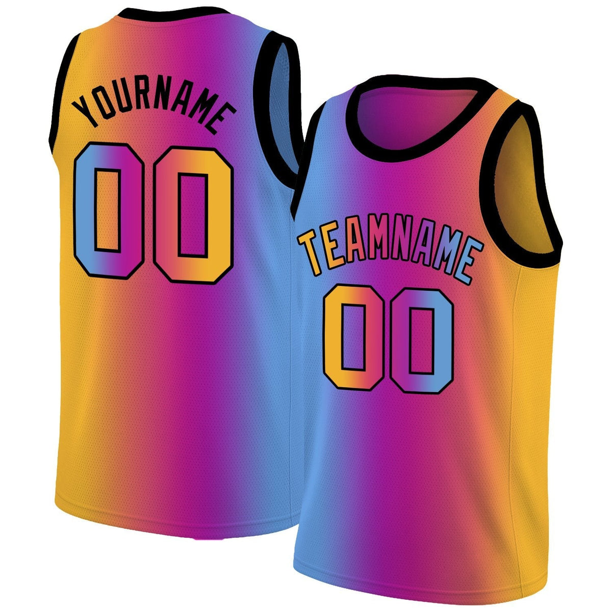 Custom Yellow Purple-Blue Gradient Fashion Tops Basketball Jersey