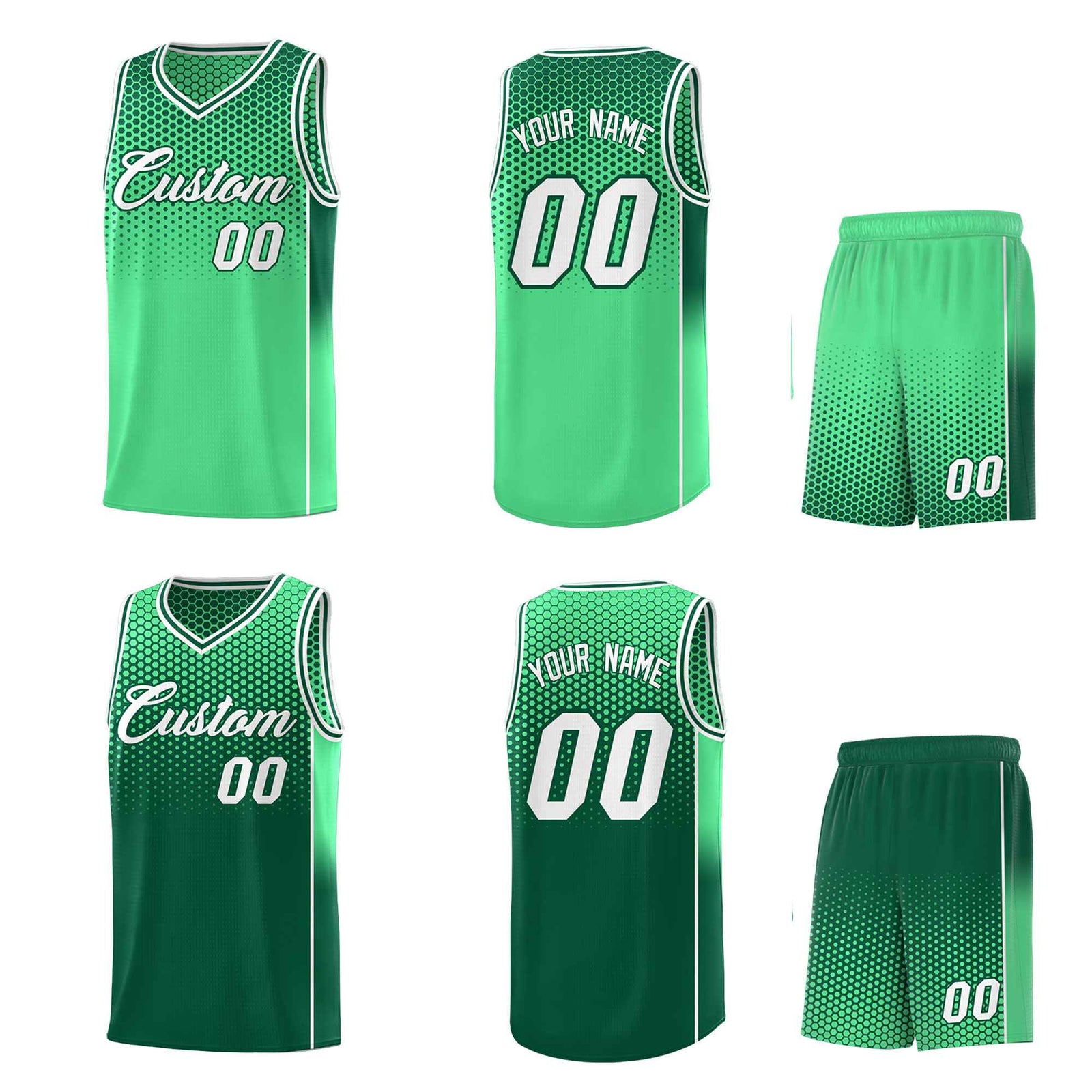 Custom Green Kelly Green Reversible Side Gradient Sports Uniform Dot Pattern Basketball Jersey Kits