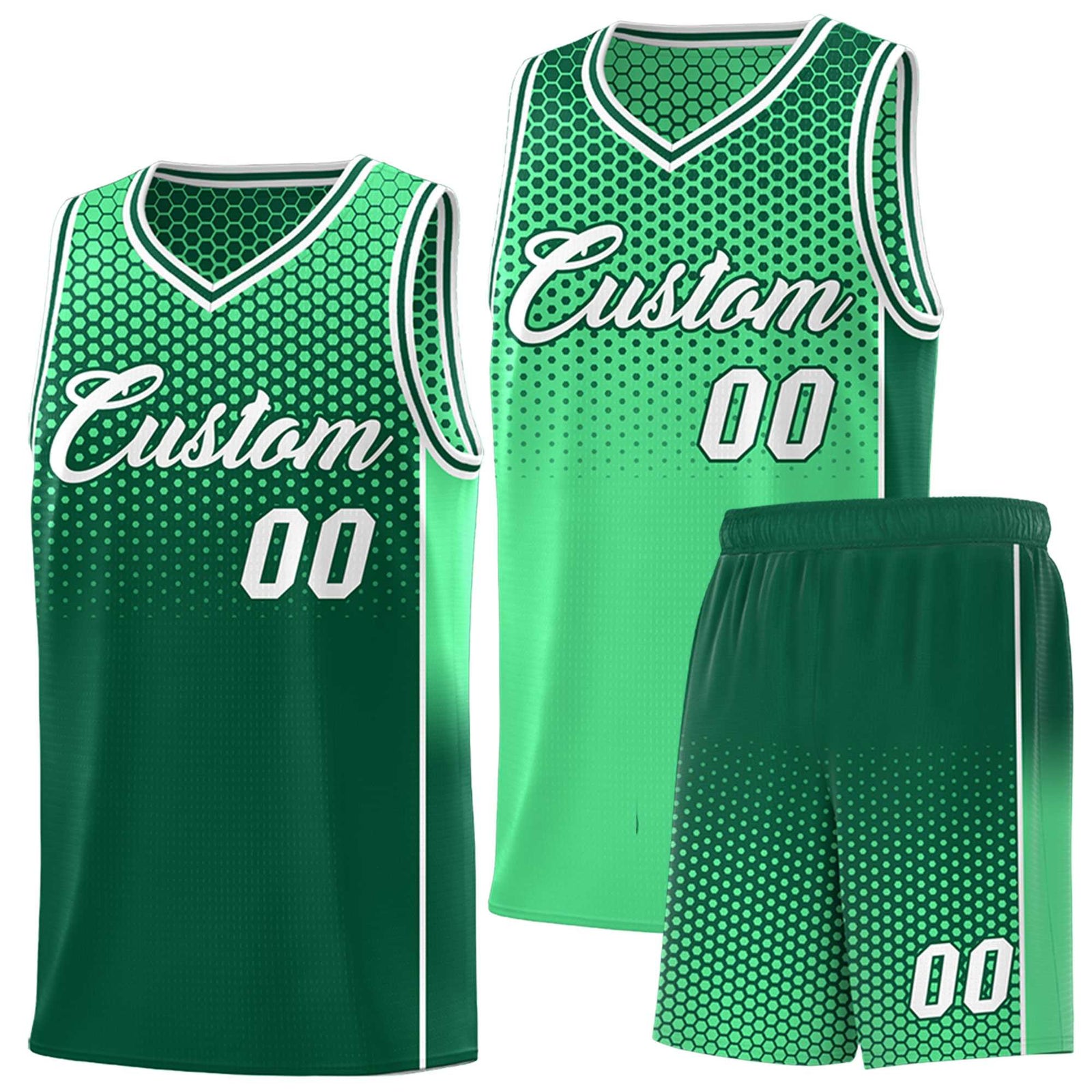 Custom Green Kelly Green Reversible Side Gradient Sports Uniform Dot Pattern Basketball Jersey Kits