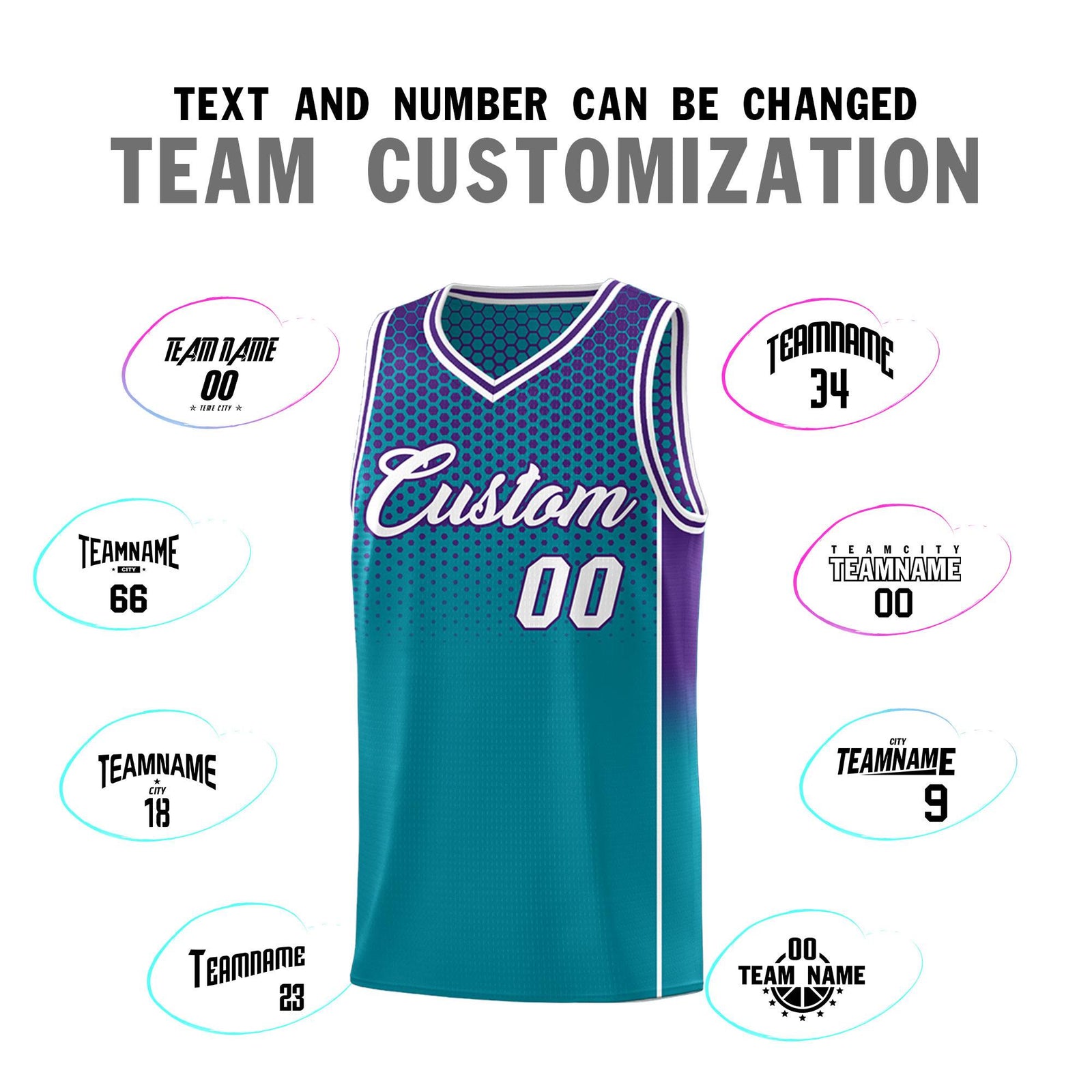 Custom Teal Purple Reversible Side Gradient Sports Uniform Dot Pattern Basketball Jersey Kits