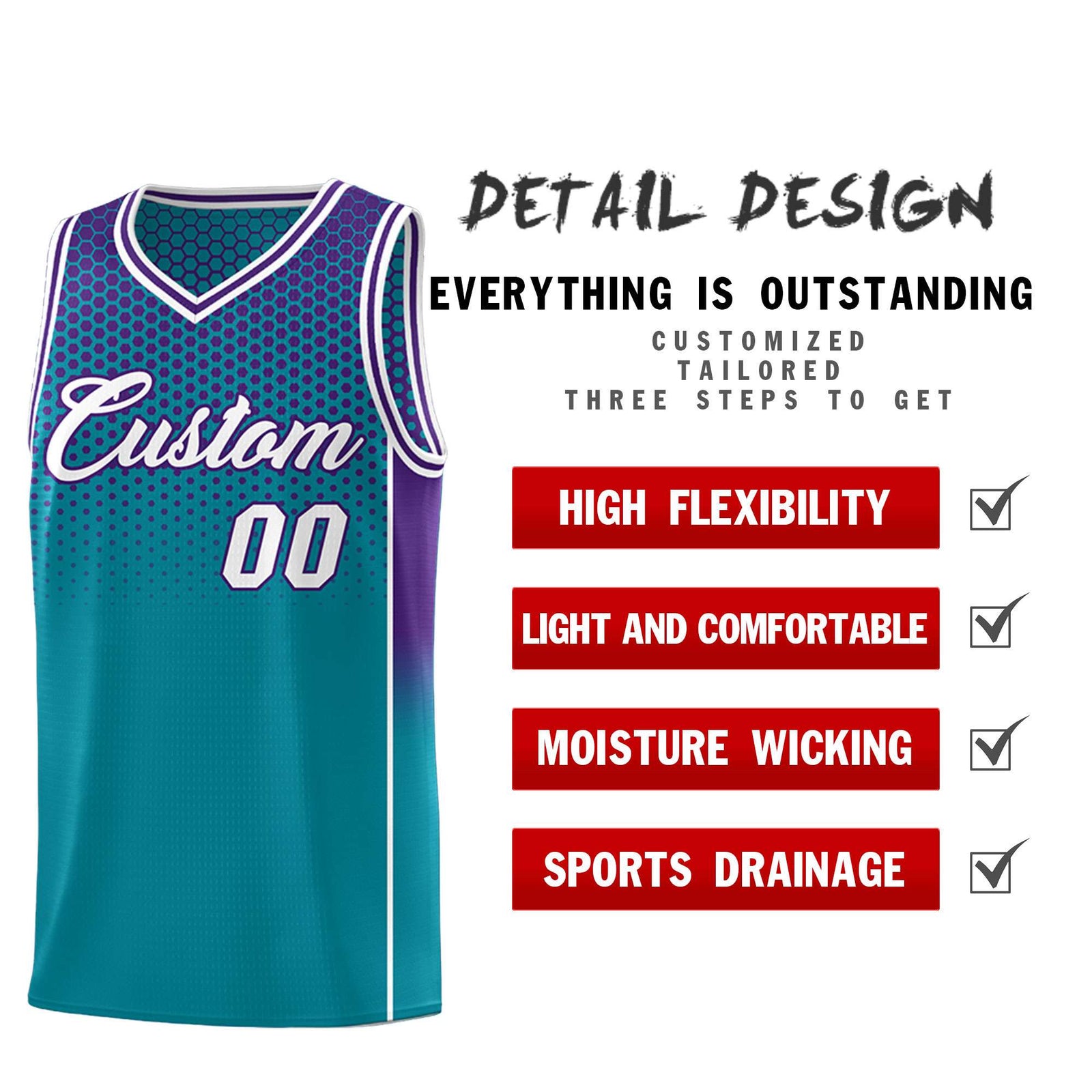 Custom Teal Purple Reversible Side Gradient Sports Uniform Dot Pattern Basketball Jersey Kits