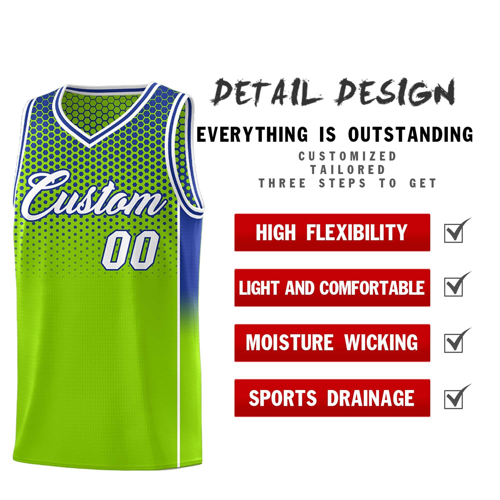 Custom Neon Green Royal Reversible Side Gradient Sports Uniform Dot Pattern Basketball Jersey Kits