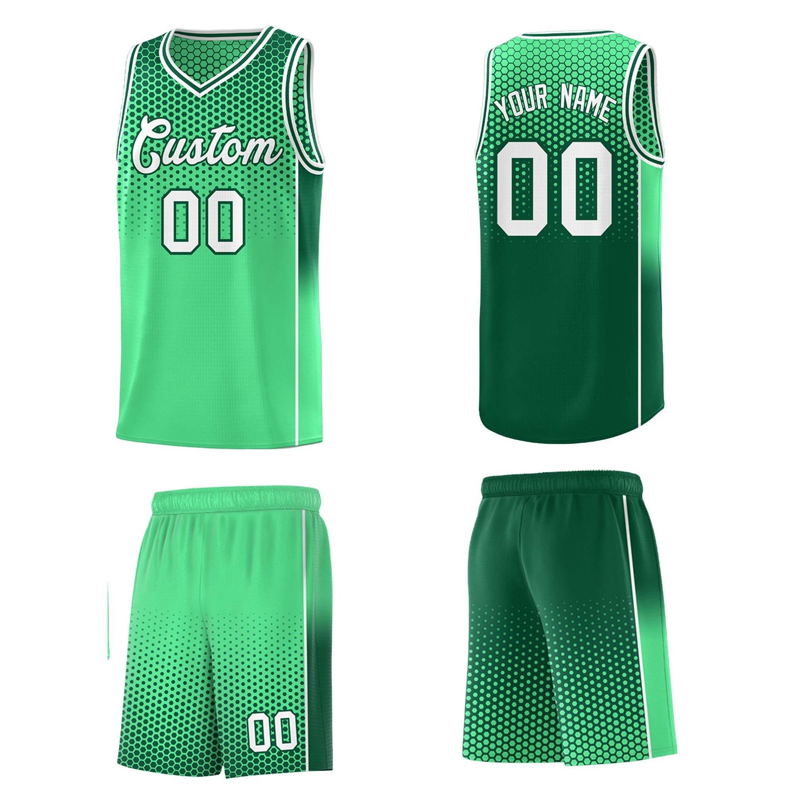 Custom Green Kelly Green Reversible Side Gradient Sports Uniform Dot Pattern Basketball Jersey Kits