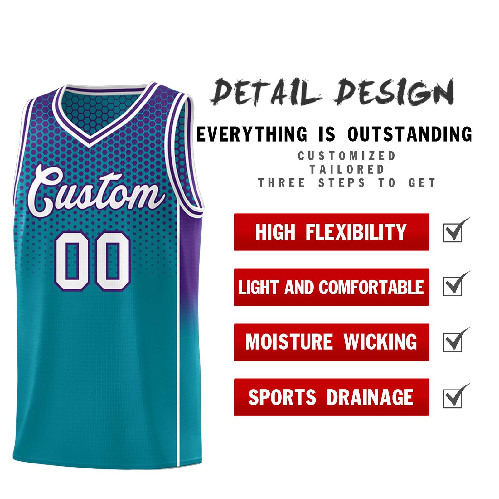 Custom Teal Purple Reversible Side Gradient Sports Uniform Dot Pattern Basketball Jersey Kits