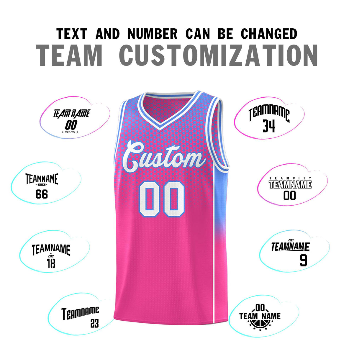 Custom Pink Light Blue Reversible Side Gradient Sports Uniform Dot Pattern Basketball Jersey Kits