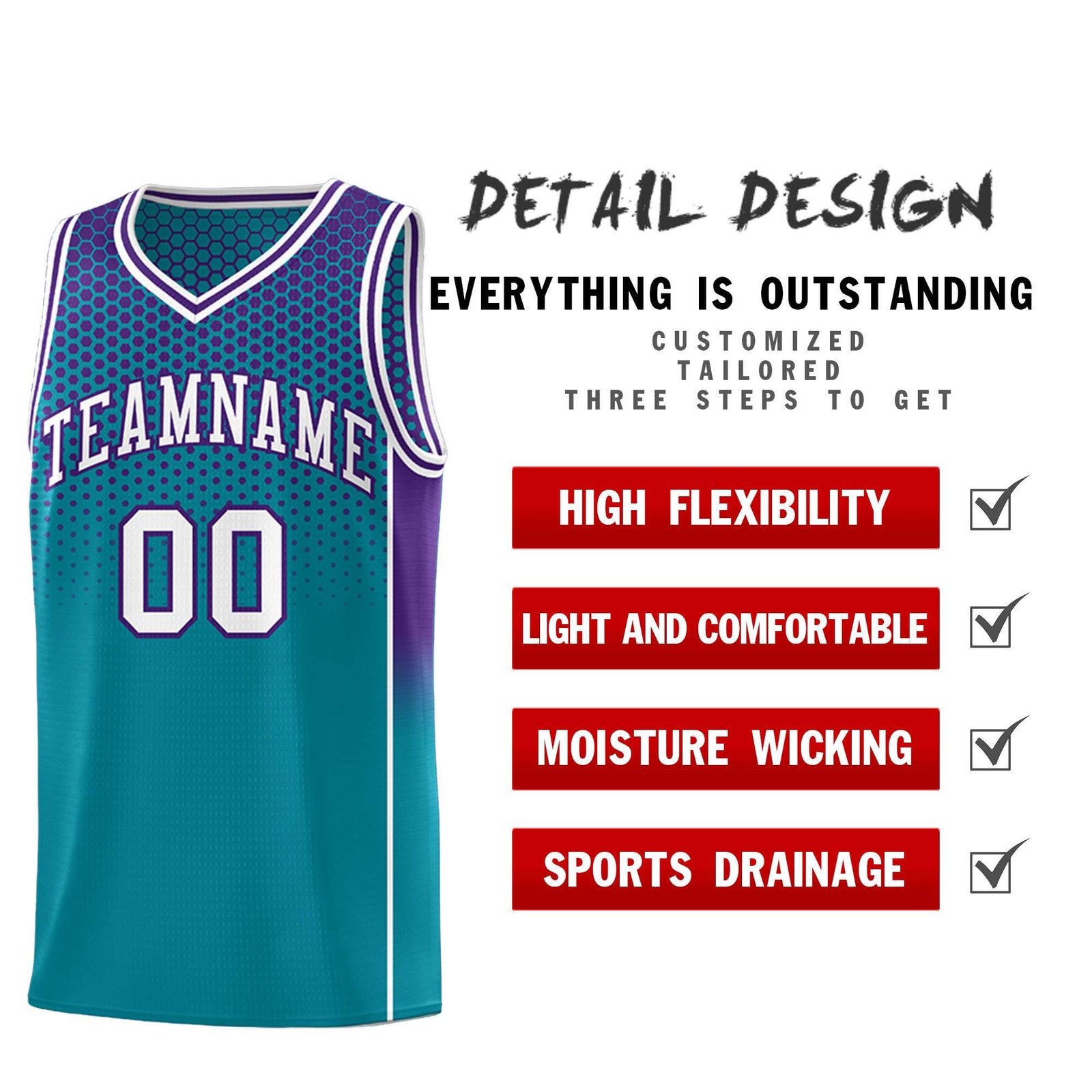 Custom Teal Purple Reversible Side Gradient Sports Uniform Dot Pattern Basketball Jersey Kits