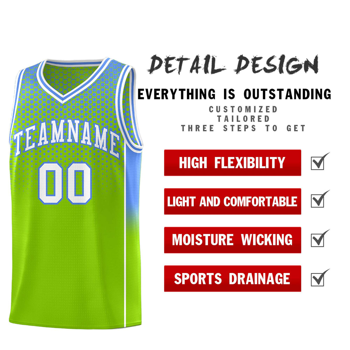 Custom Neon Green Light Blue Reversible Side Gradient Sports Uniform Dot Pattern Basketball Jersey Kits