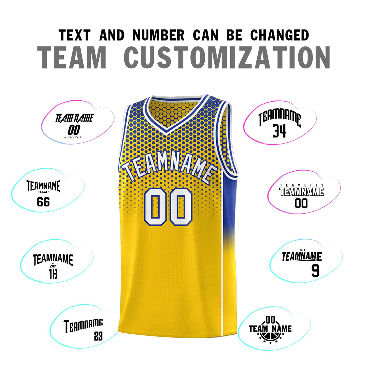 Custom Gold Royal Reversible Side Gradient Sports Uniform Dot Pattern Basketball Jersey Kits