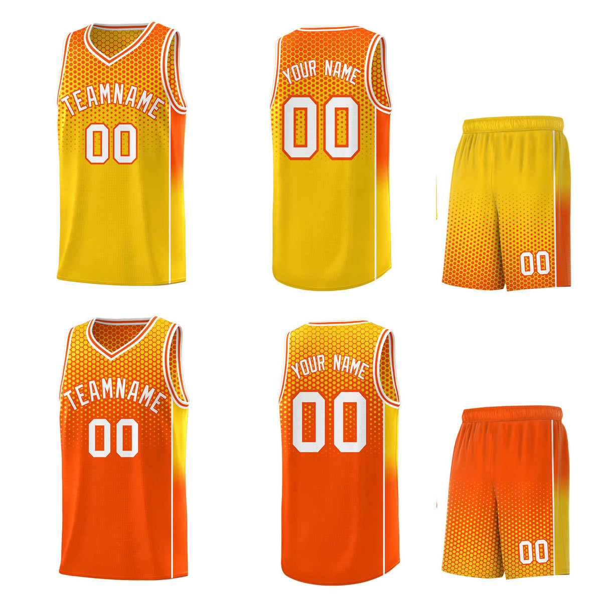 Custom Gold Orange Reversible Side Gradient Sports Uniform Dot Pattern Basketball Jersey Kits