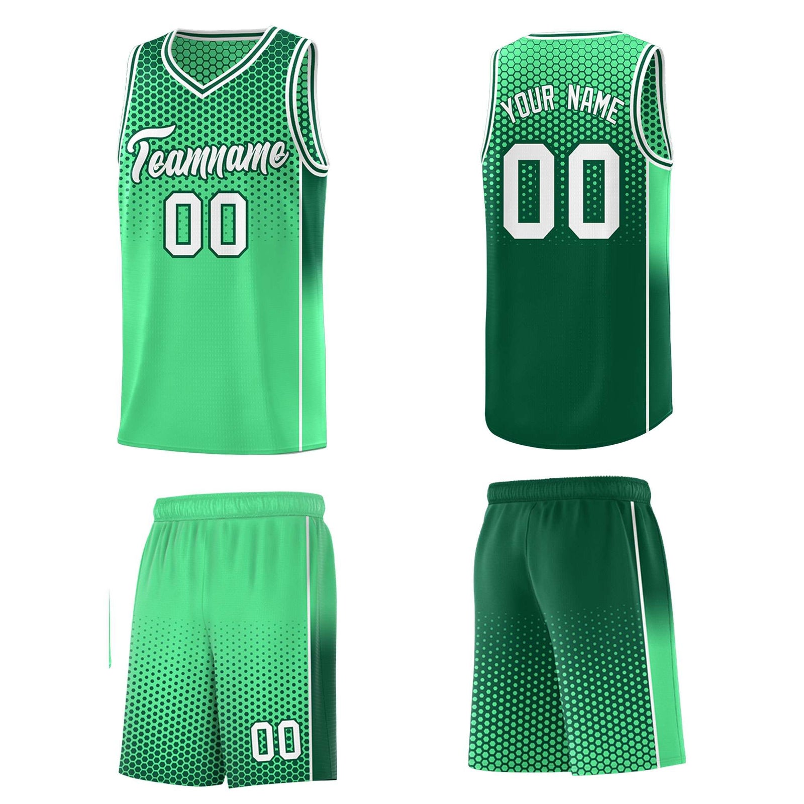 Custom Green Kelly Green Reversible Side Gradient Sports Uniform Dot Pattern Basketball Jersey Kits