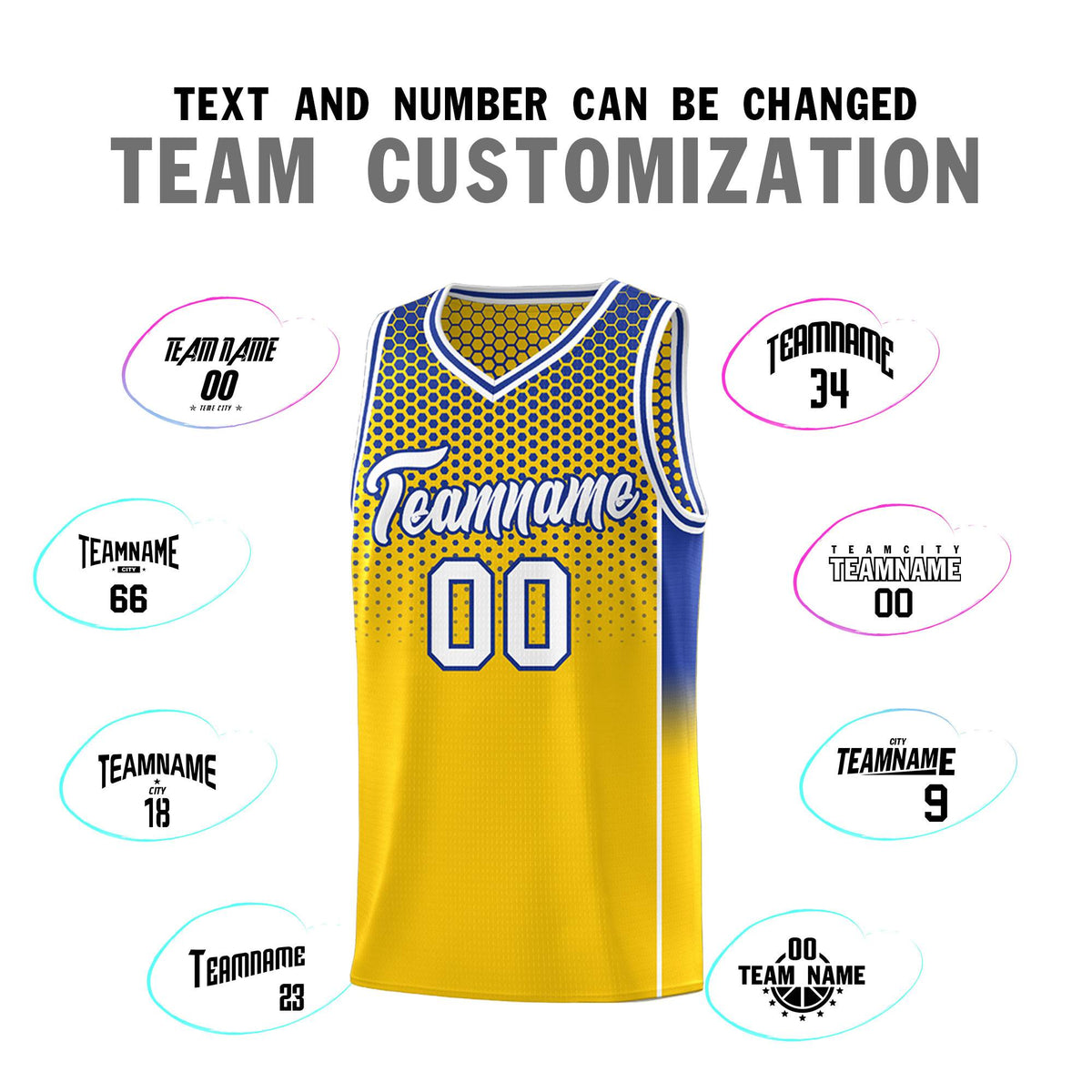 Custom Gold Royal Reversible Side Gradient Sports Uniform Dot Pattern Basketball Jersey Kits