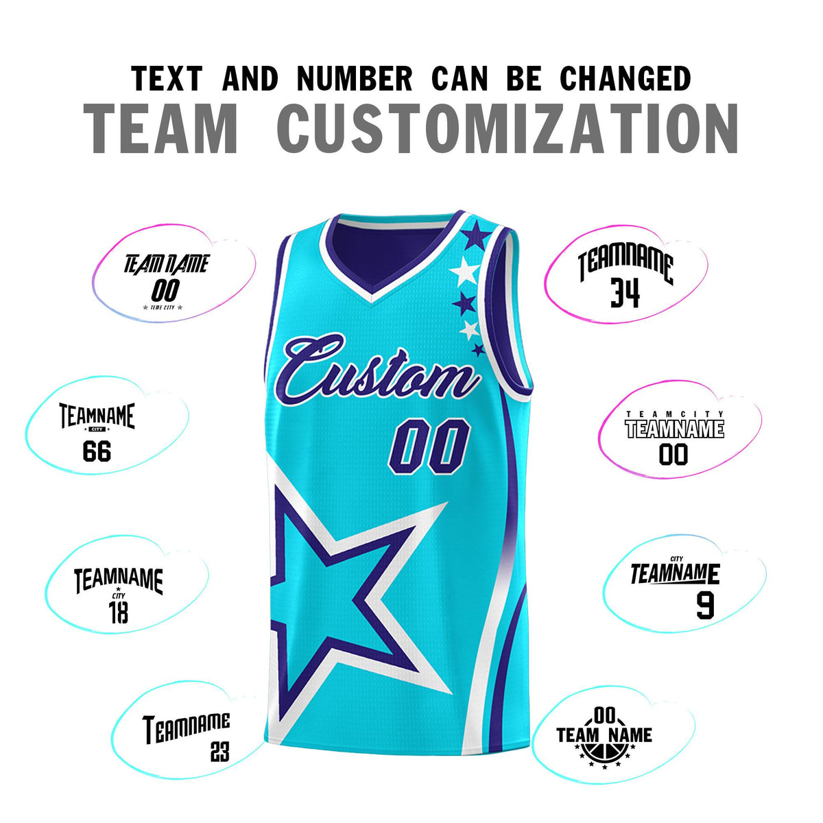 Custom Royal Light Blue Reversible Color Block Start Pattern Sports Uniform Basketball Jersey Kits