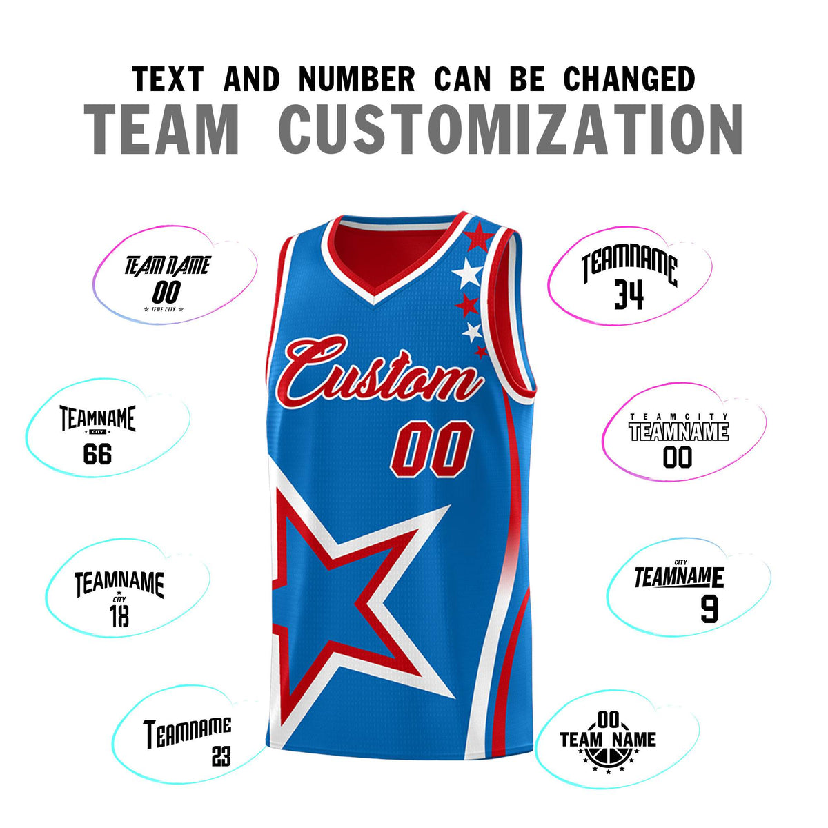 Custom Red Royal Reversible Color Block Start Pattern Sports Uniform Basketball Jersey Kits