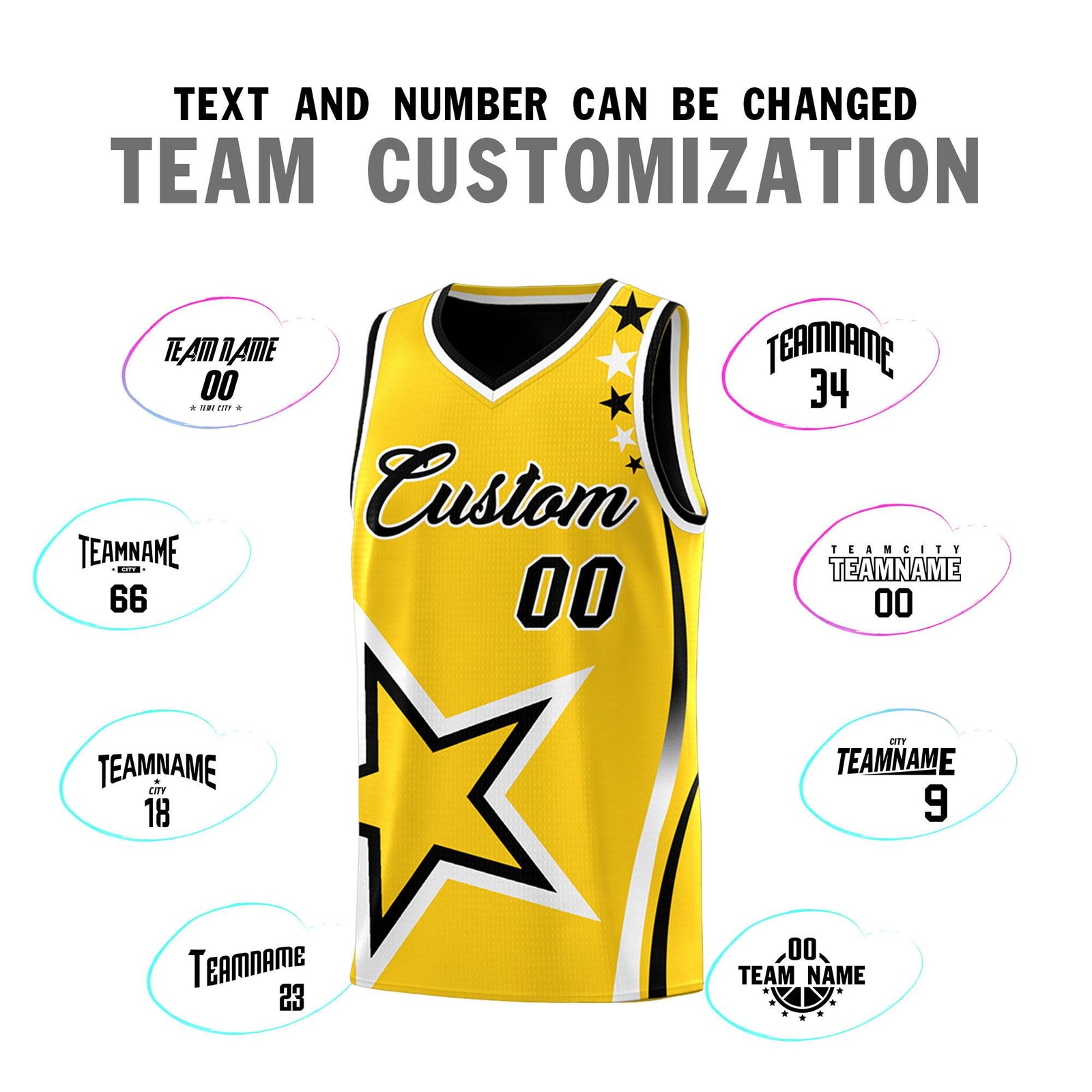 Custom Black Gold Reversible Color Block Start Pattern Sports Uniform Basketball Jersey Kits