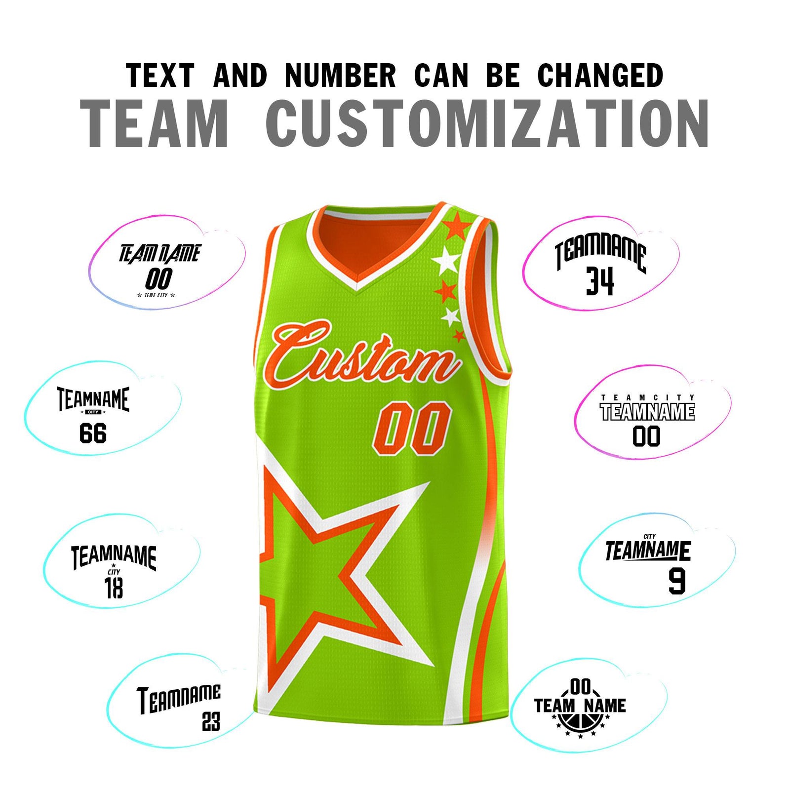 Custom Orange Neon Green Reversible Color Block Start Pattern Sports Uniform Basketball Jersey Kits