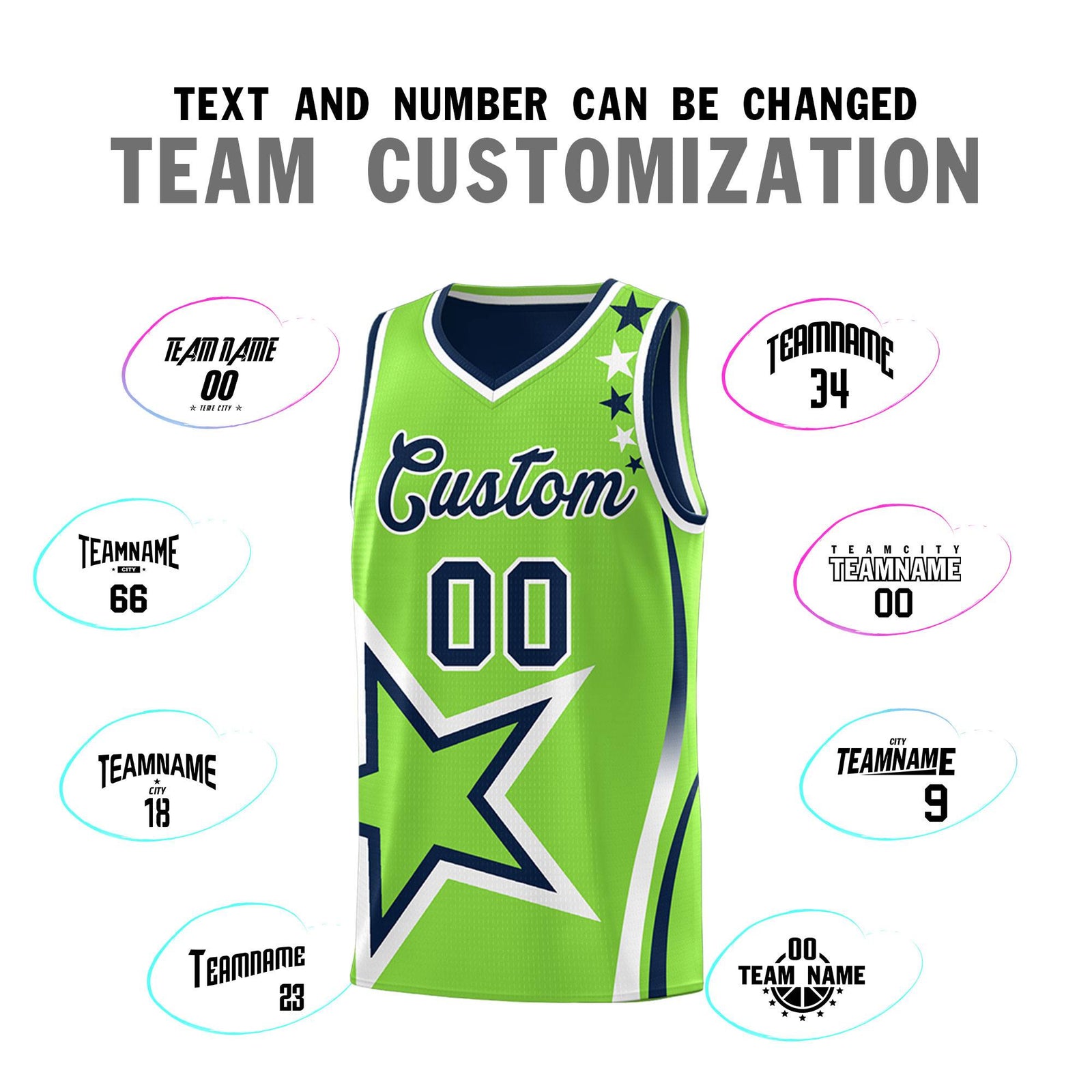 Custom Navy Neon Green Reversible Color Block Start Pattern Sports Uniform Basketball Jersey Kits