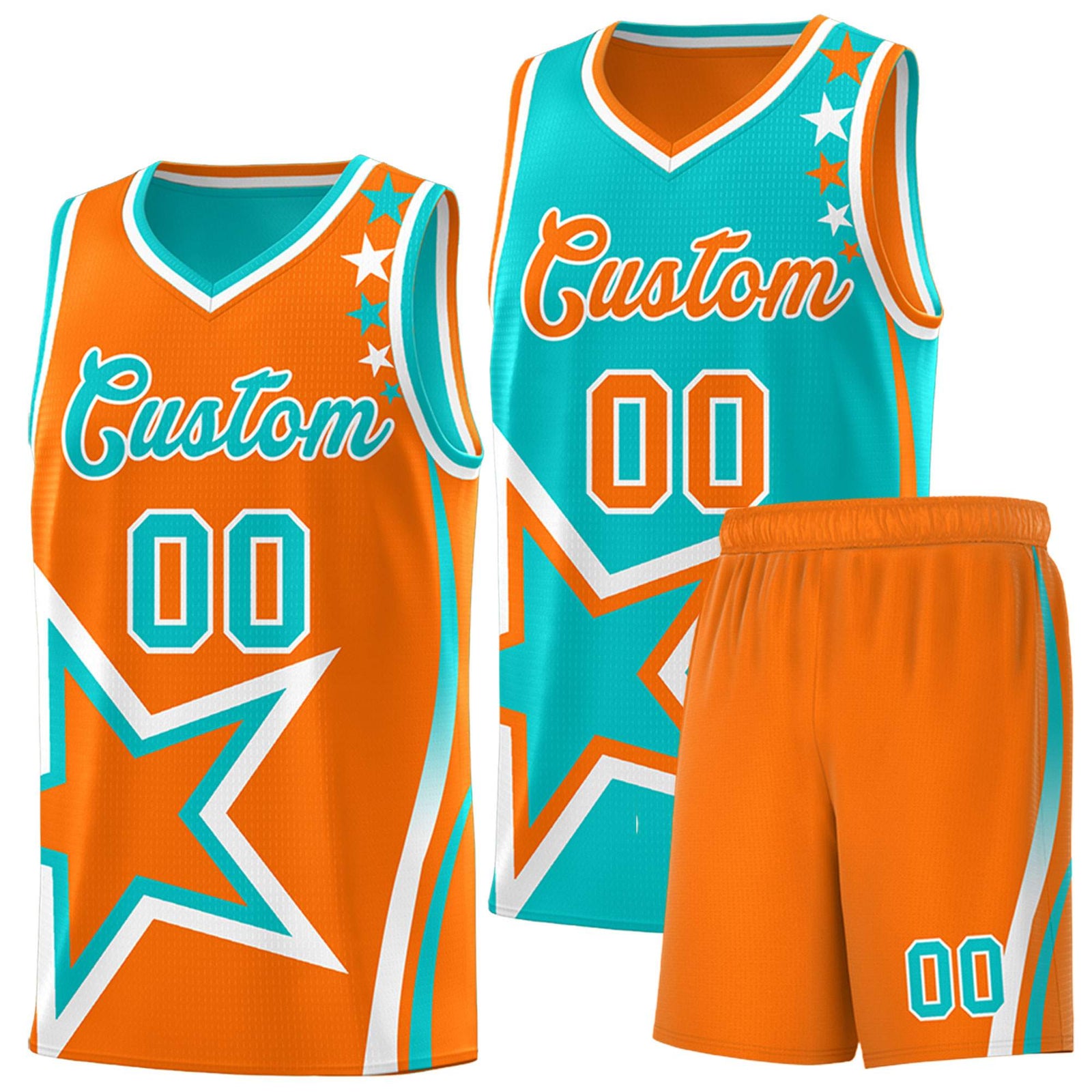 Custom Orange Bright Green Reversible Color Block Start Pattern Sports Uniform Basketball Jersey Kits