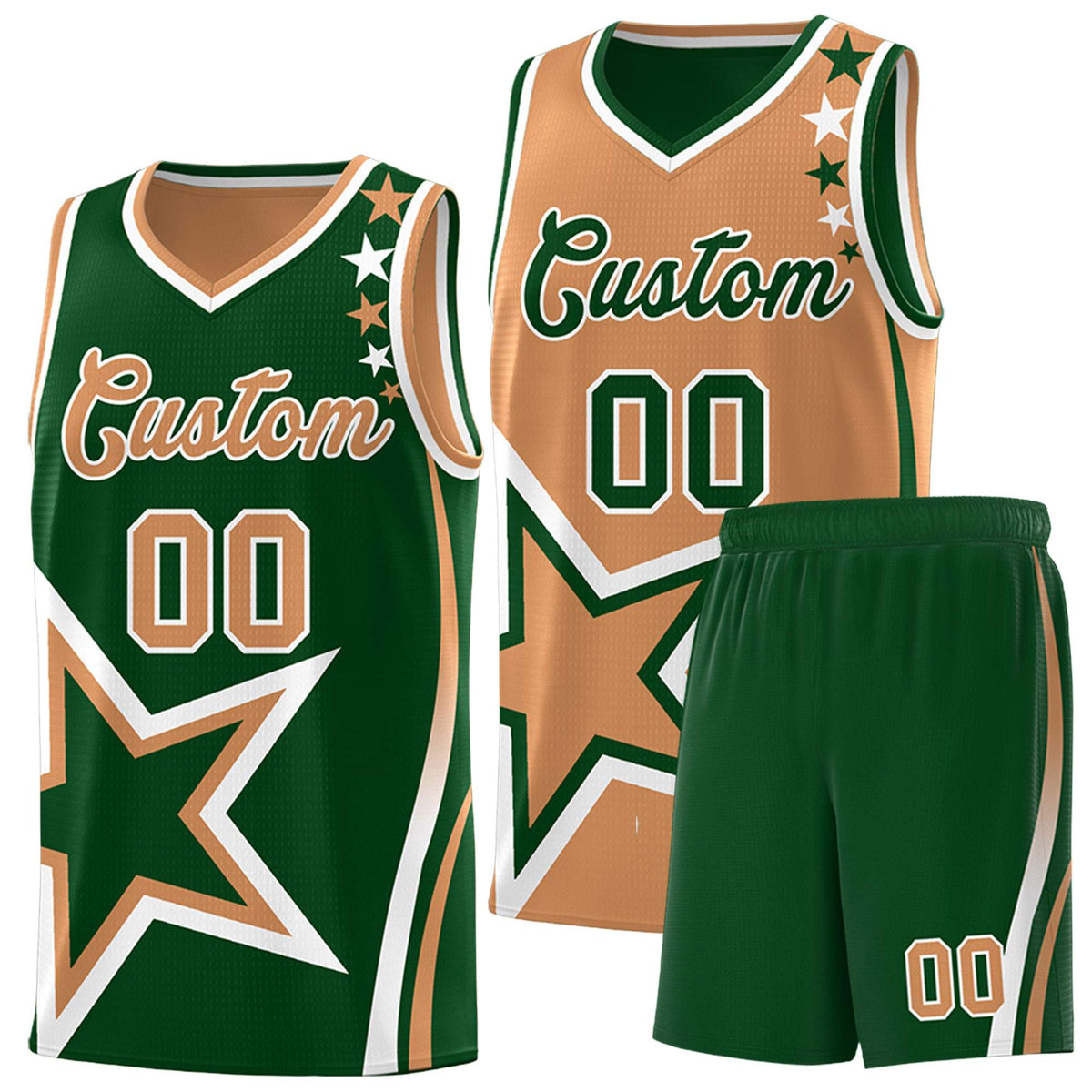 Custom Midnight Green Desert Yellow Reversible Color Block Start Pattern Sports Uniform Basketball Jersey Kits