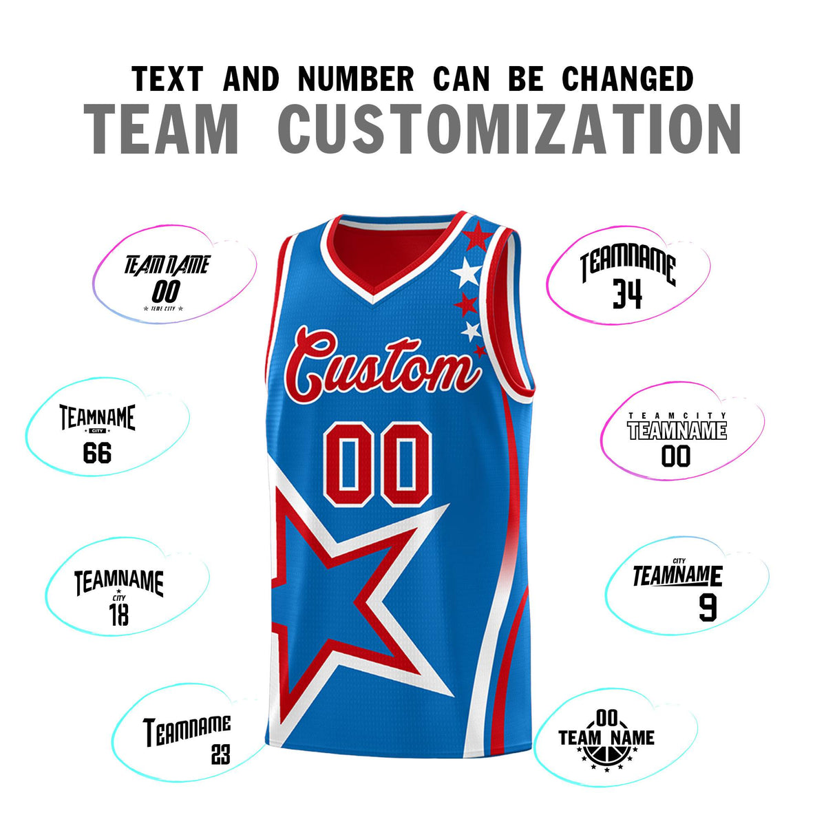 Custom Red Royal Reversible Color Block Start Pattern Sports Uniform Basketball Jersey Kits