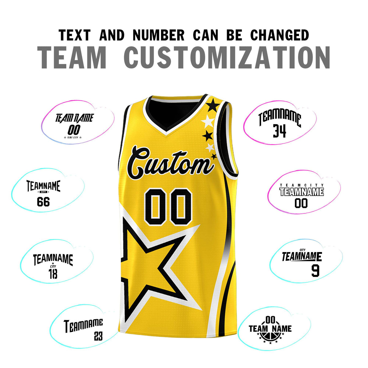 Custom Black Gold Reversible Color Block Start Pattern Sports Uniform Basketball Jersey Kits