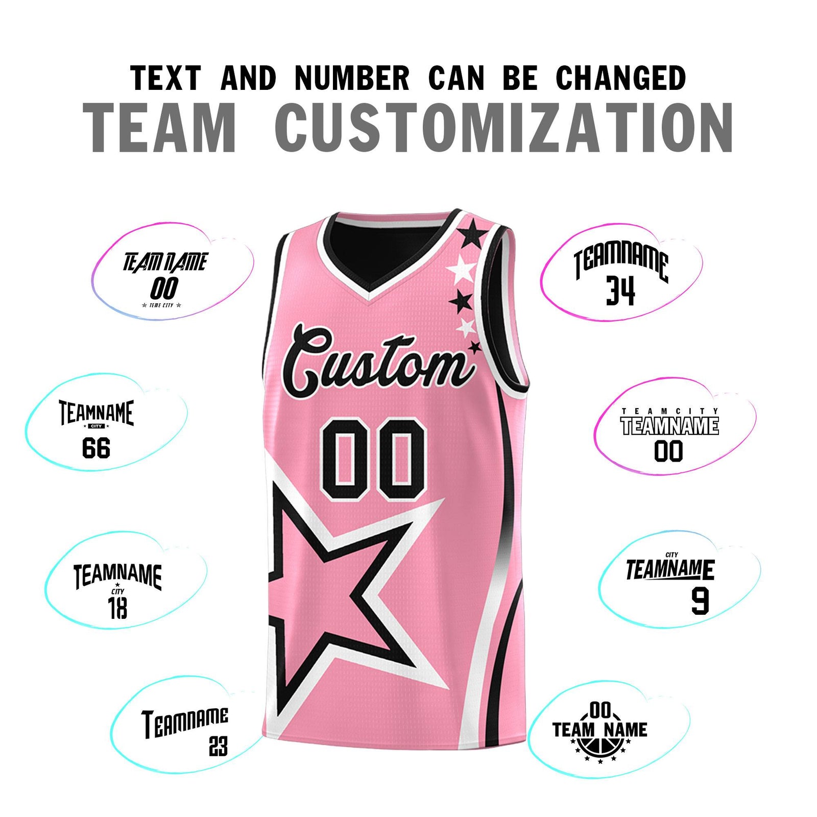 Custom Black Light Pink Reversible Color Block Start Pattern Sports Uniform Basketball Jersey Kits