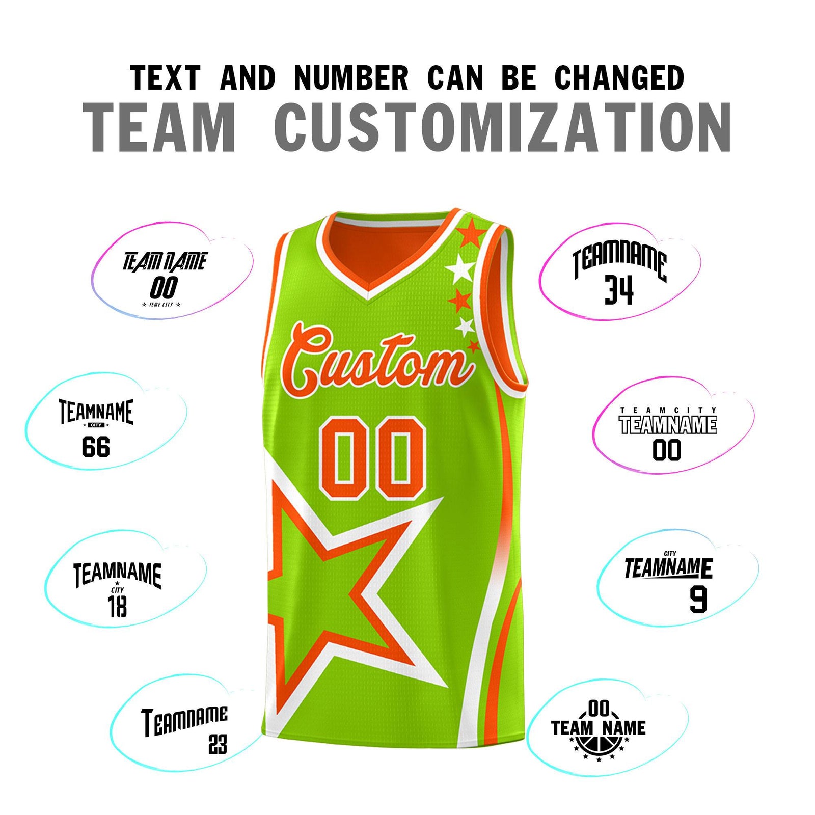 Custom Orange Neon Green Reversible Color Block Start Pattern Sports Uniform Basketball Jersey Kits