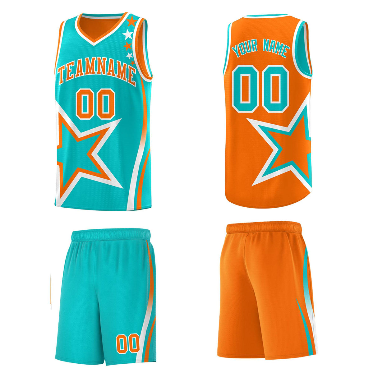 Custom Orange Bright Green Reversible Color Block Start Pattern Sports Uniform Basketball Jersey Kits