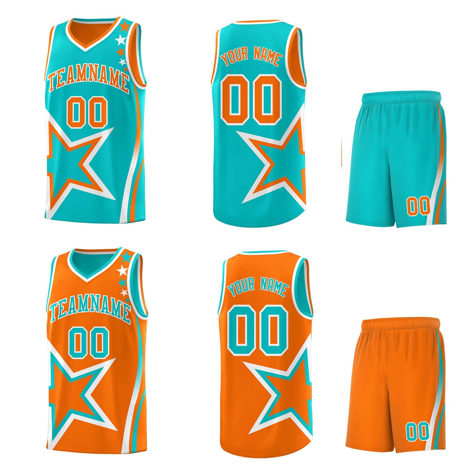 Custom Orange Bright Green Reversible Color Block Start Pattern Sports Uniform Basketball Jersey Kits