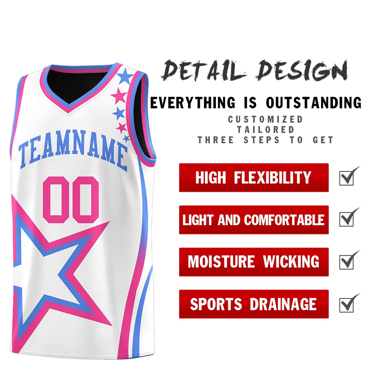 Custom Black White Reversible Color Block Start Pattern Sports Uniform Basketball Jersey Kits
