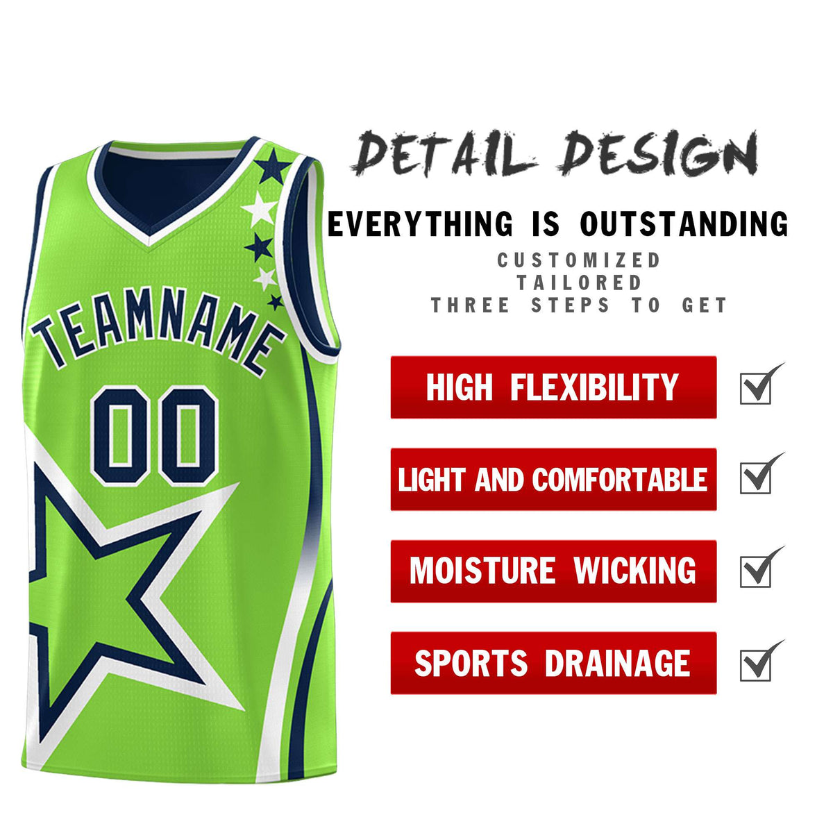 Custom Navy Neon Green Reversible Color Block Start Pattern Sports Uniform Basketball Jersey Kits