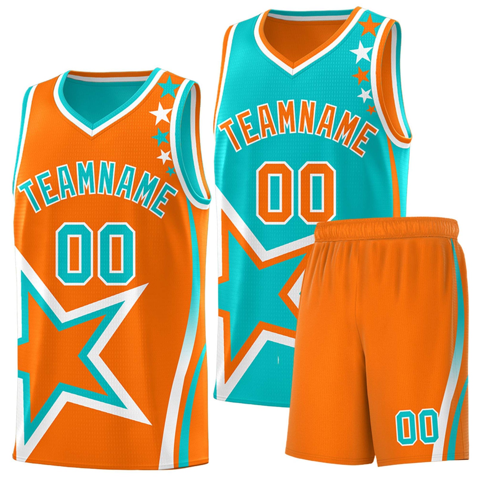 Custom Orange Bright Green Reversible Color Block Start Pattern Sports Uniform Basketball Jersey Kits