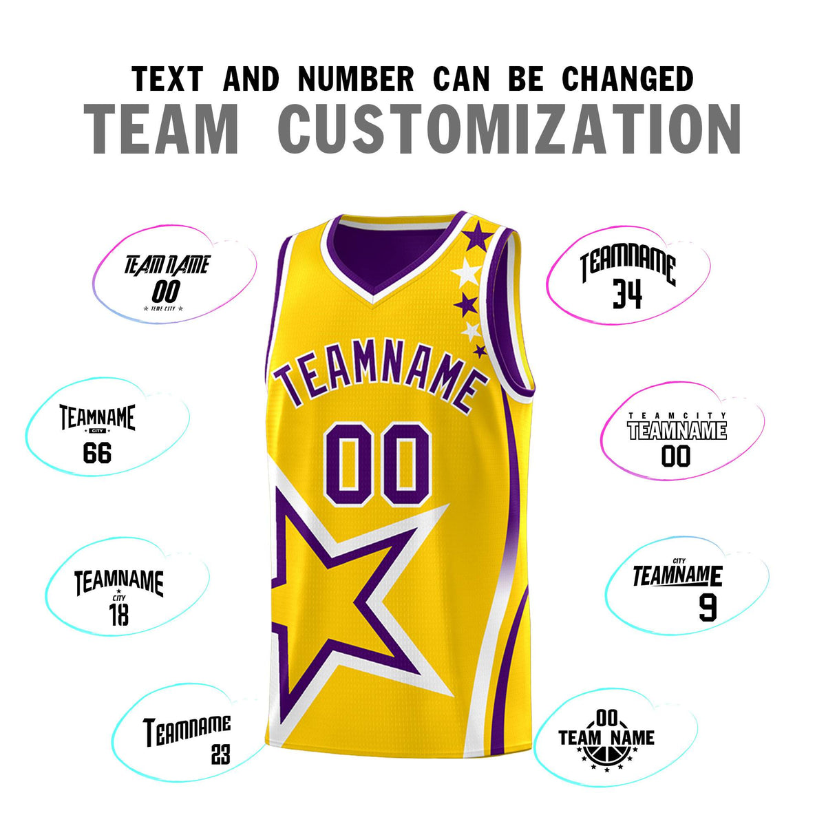Custom Purple Gold Reversible Color Block Start Pattern Sports Uniform Basketball Jersey Kits