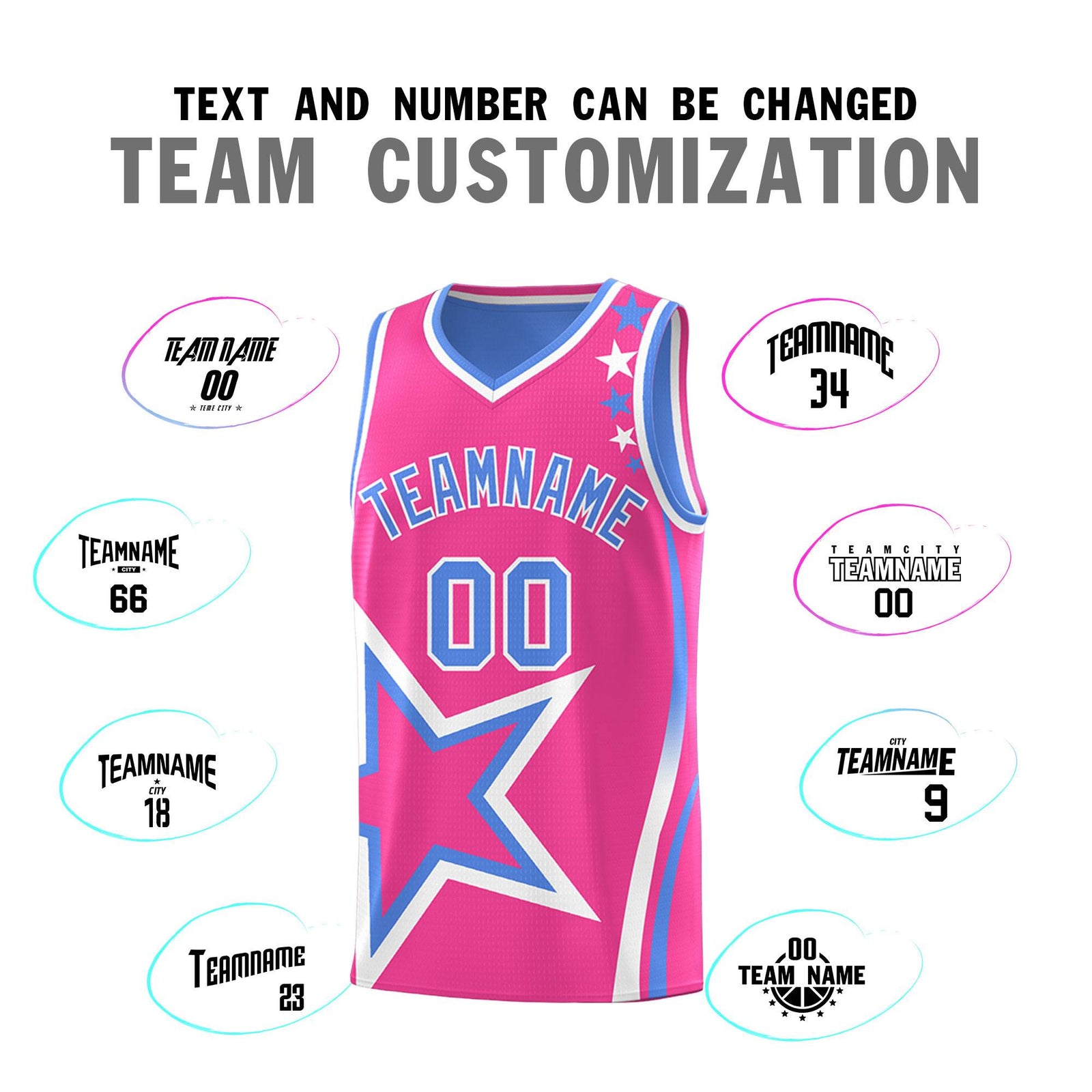 Custom Light Blue Pink Reversible Color Block Start Pattern Sports Uniform Basketball Jersey Kits