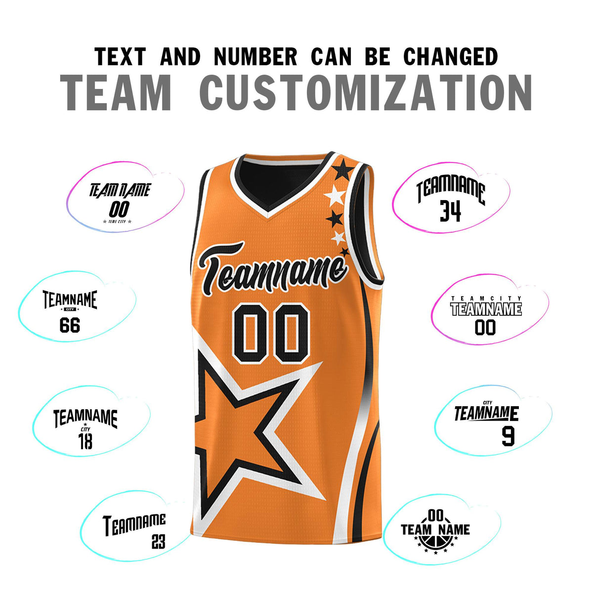 Custom Black Orange Reversible Color Block Start Pattern Sports Uniform Basketball Jersey Kits