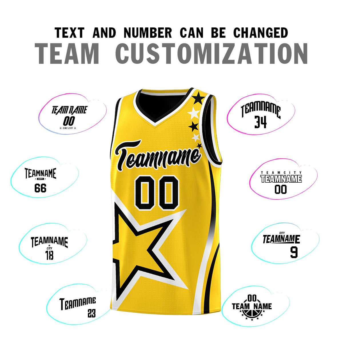 Custom Black Gold Reversible Color Block Start Pattern Sports Uniform Basketball Jersey Kits