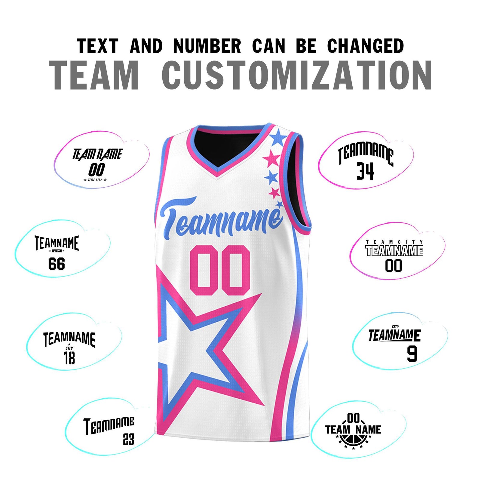 Custom Black White Reversible Color Block Start Pattern Sports Uniform Basketball Jersey Kits