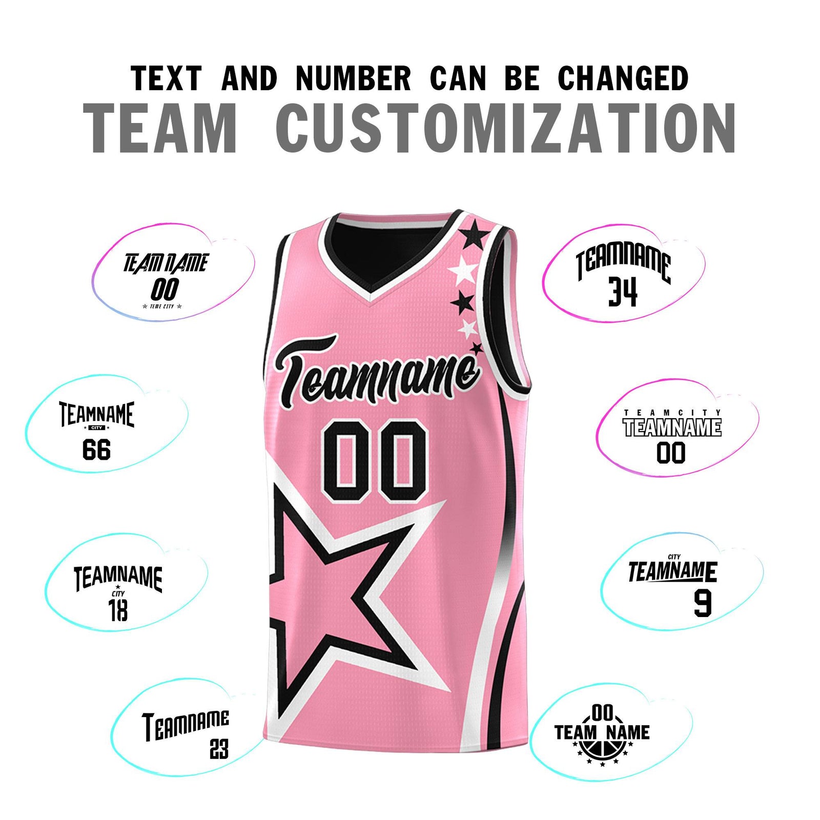Custom Black Light Pink Reversible Color Block Start Pattern Sports Uniform Basketball Jersey Kits