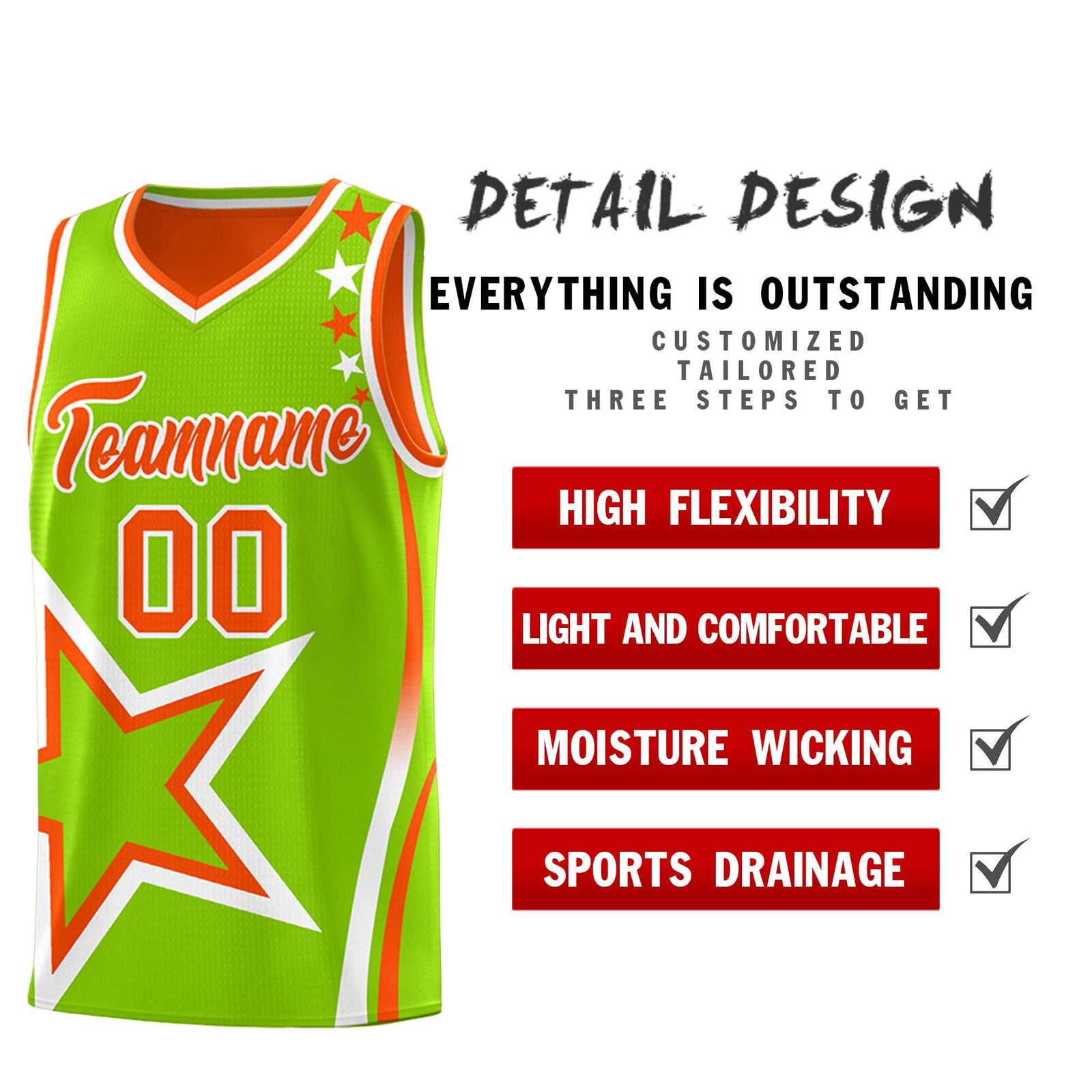 Custom Orange Neon Green Reversible Color Block Start Pattern Sports Uniform Basketball Jersey Kits
