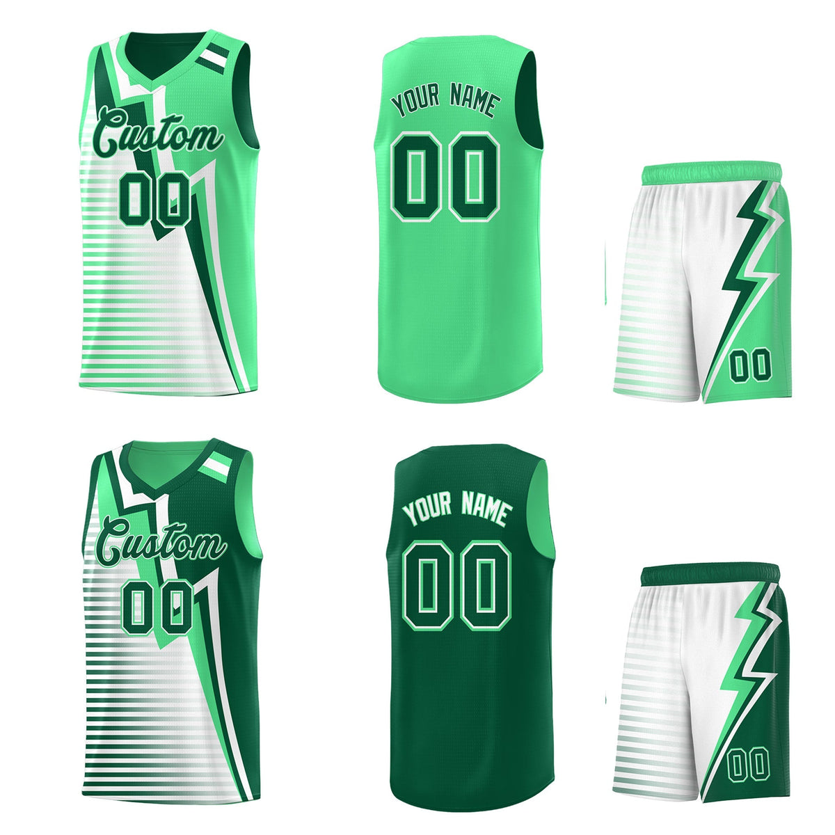 Custom Kelly Green Green White Gradient Stripes Lightning Pattern Reversible Sets Basketball Jersey| KXKSHOP