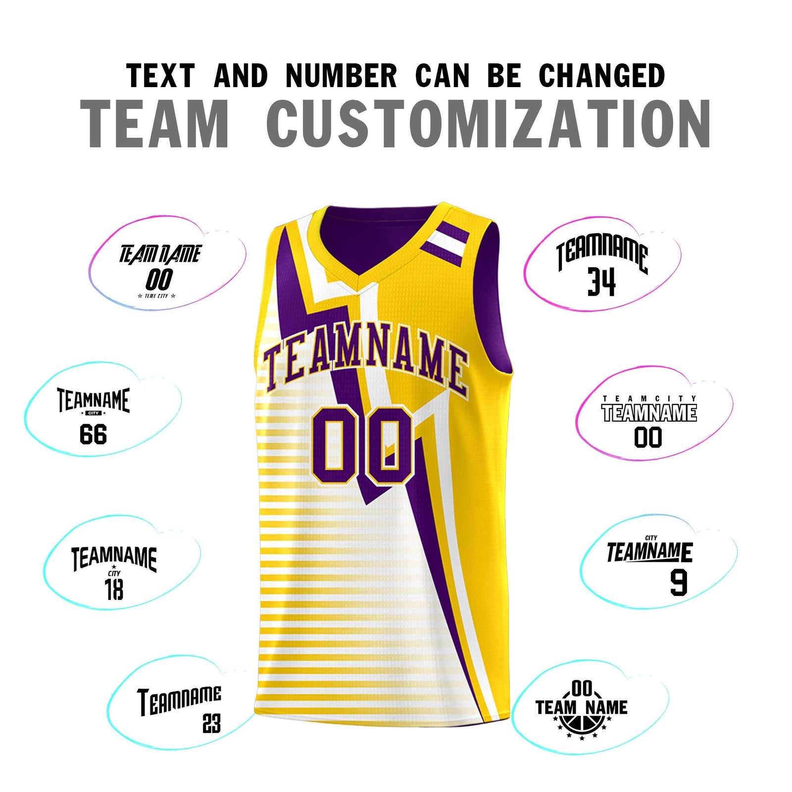 Custom Purple Gold White Gradient Stripes Lightning Pattern Reversible Sets Basketball Jersey| KXKSHOP