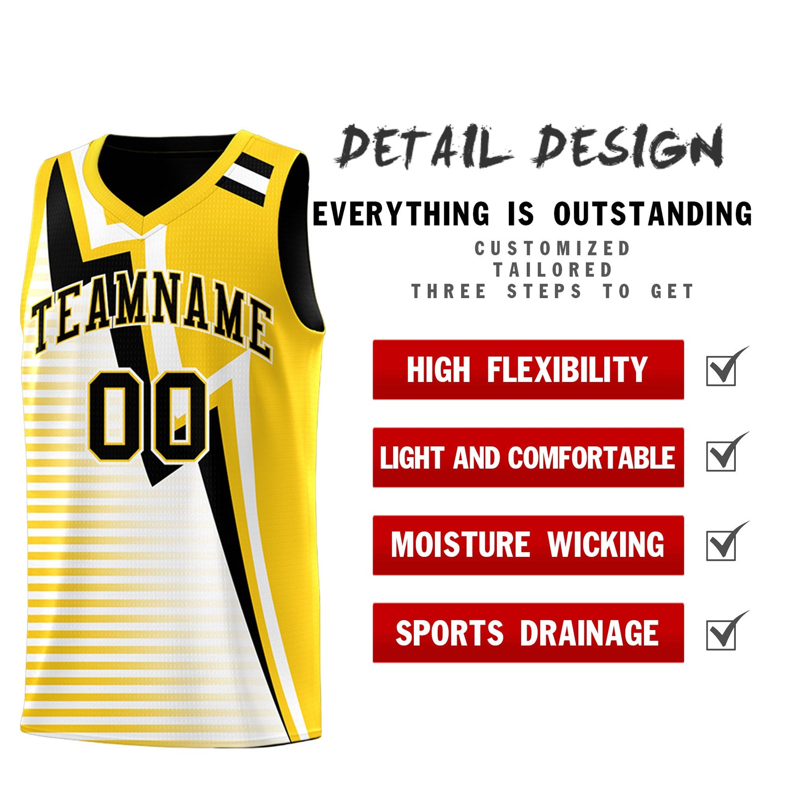 Custom Black Gold White Gradient Stripes Lightning Pattern Reversible Sets Basketball Jersey| KXKSHOP