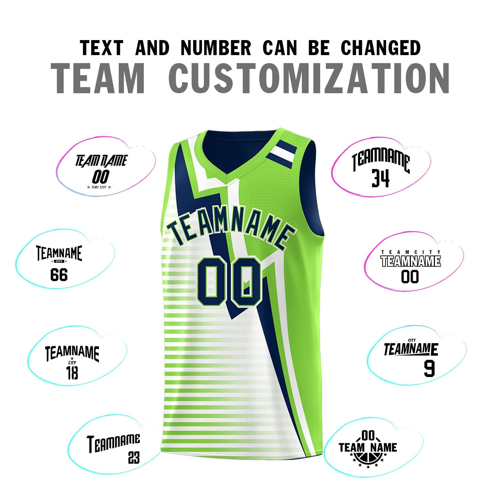 Custom Navy Fluorescent Green White Gradient Stripes Lightning Pattern Reversible Sets Basketball Jersey| KXKSHOP